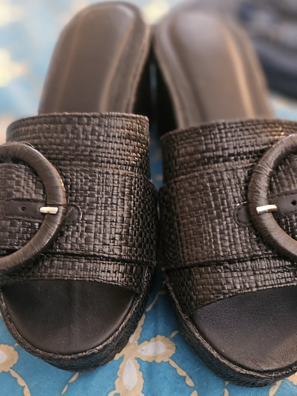 A New Day Black Woven Slide Mules with Round Buckle 6